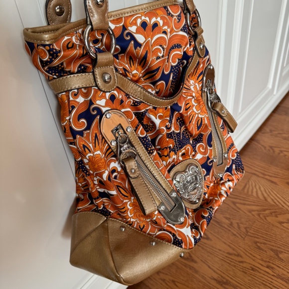 Kathy Van Zeeland Navy & Orange Paisley Print Shoulder Bag - Picture 2 of 7